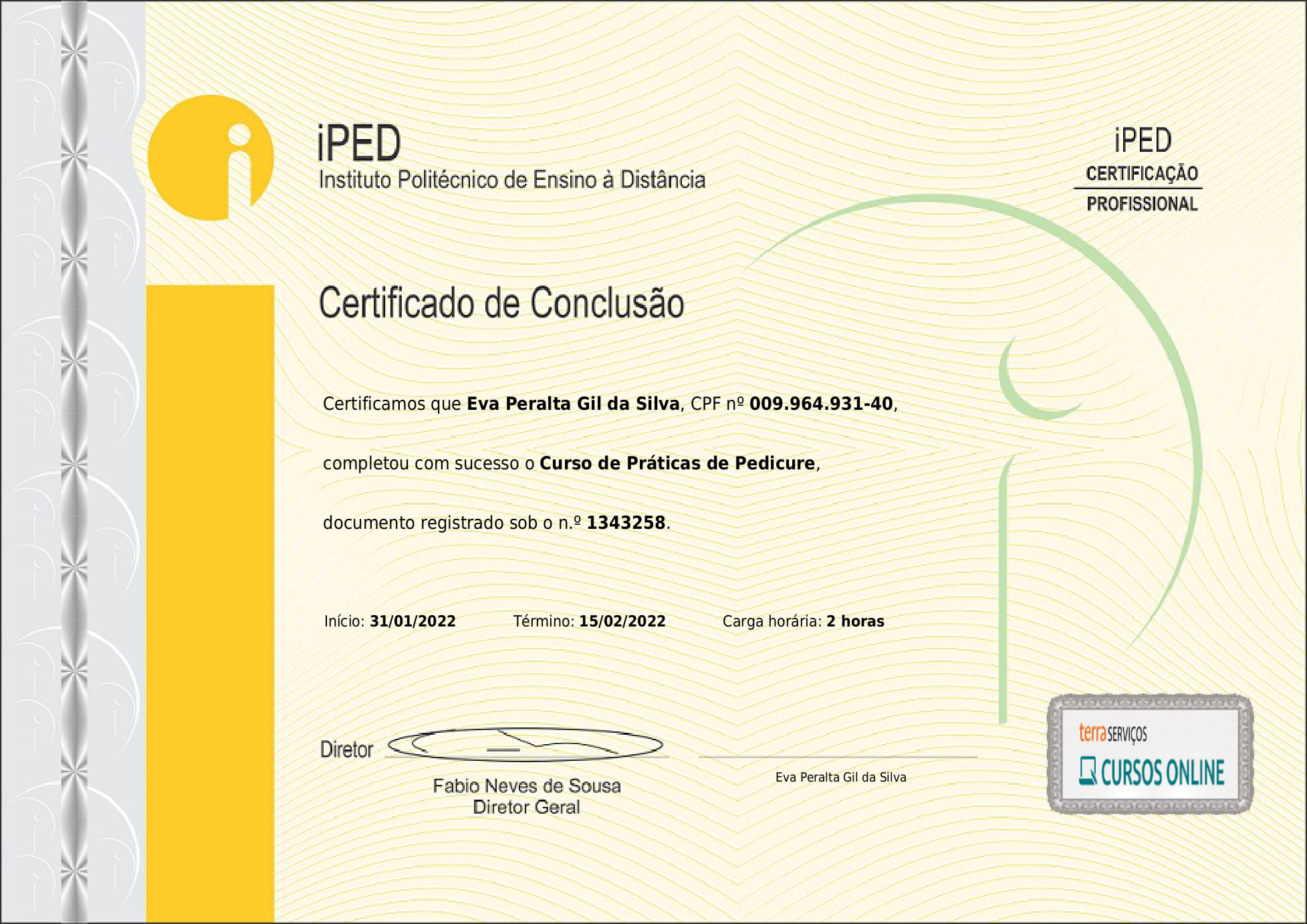 Certificado do Curso de Práticas de Pedicure